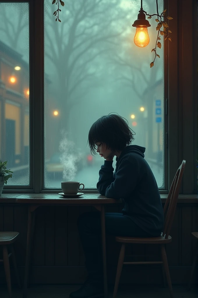 Sad day in coffee shop
