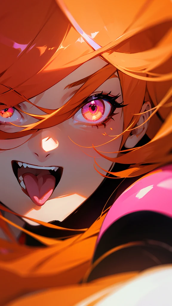 Orange Hair、One person, Long Hair, Long Hair, Gaze, tongue, Pink eyes, 