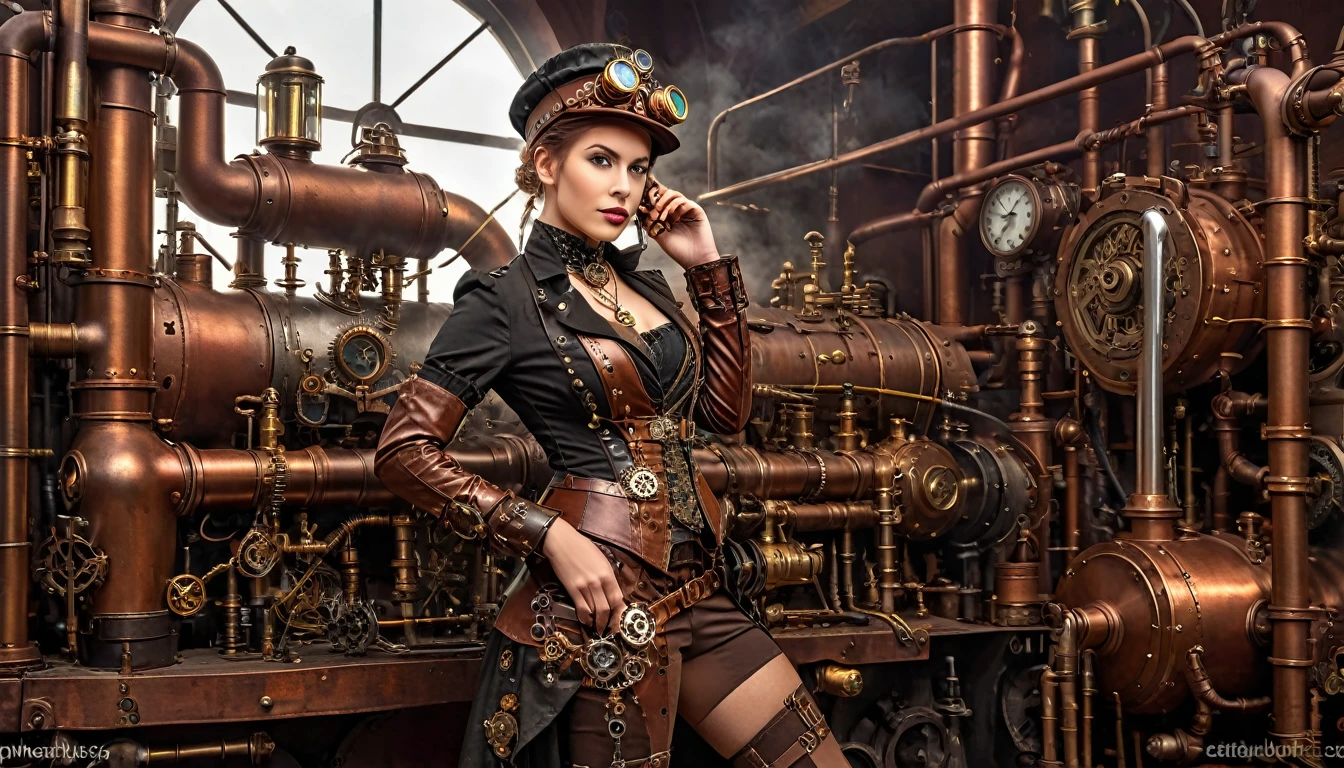 Ultra Resolution, 8k , HDR, Ultra sharp,((top-quality)), ((masterpiece)), ((realisitic)), (detailed), Reflective,there is a woman in a steam punk outfit posing for a picture, steampunk fantasy style, steampunk girl, steampunk inventor girl, sci-fi steampunk, dieselpunk art style, steampunk pin-up girl, digital steampunk art, steam punk style, steam-punk, young girl in steampunk clothes, steampunk digital art, high quality steampunk art, steampunk