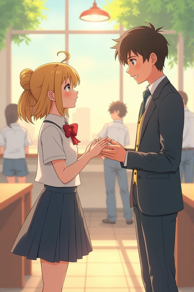 Lemon is a girl, Golf is a boy. It is a cute anime in a school uniform. Golf looks at Lemon in the school cafeteria. During lunch break, Golf falls in love with Lemon.