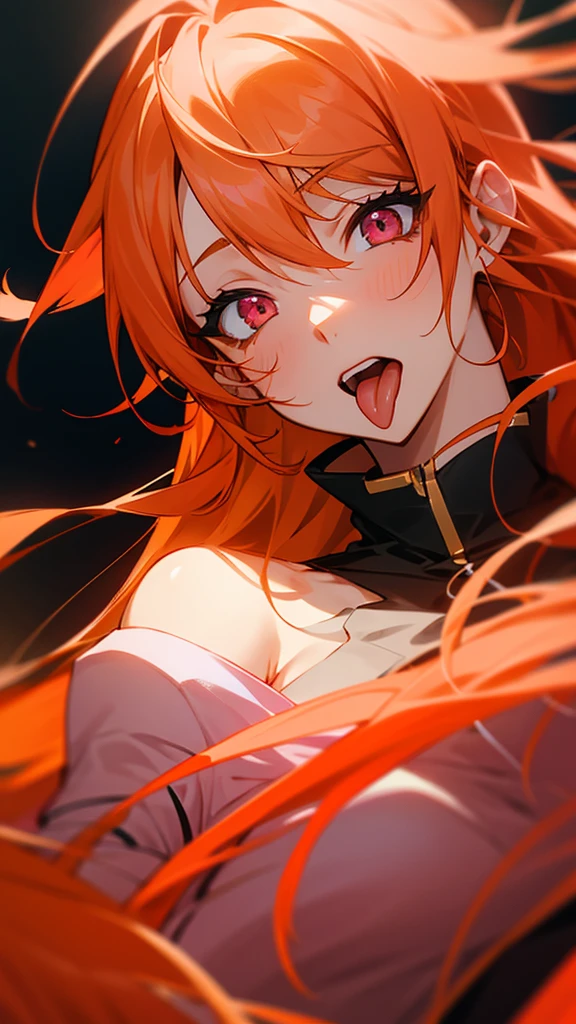 Orange Hair、One person, Long Hair, Long Hair, Gaze, tongue, Pink eyes, tongueピアス