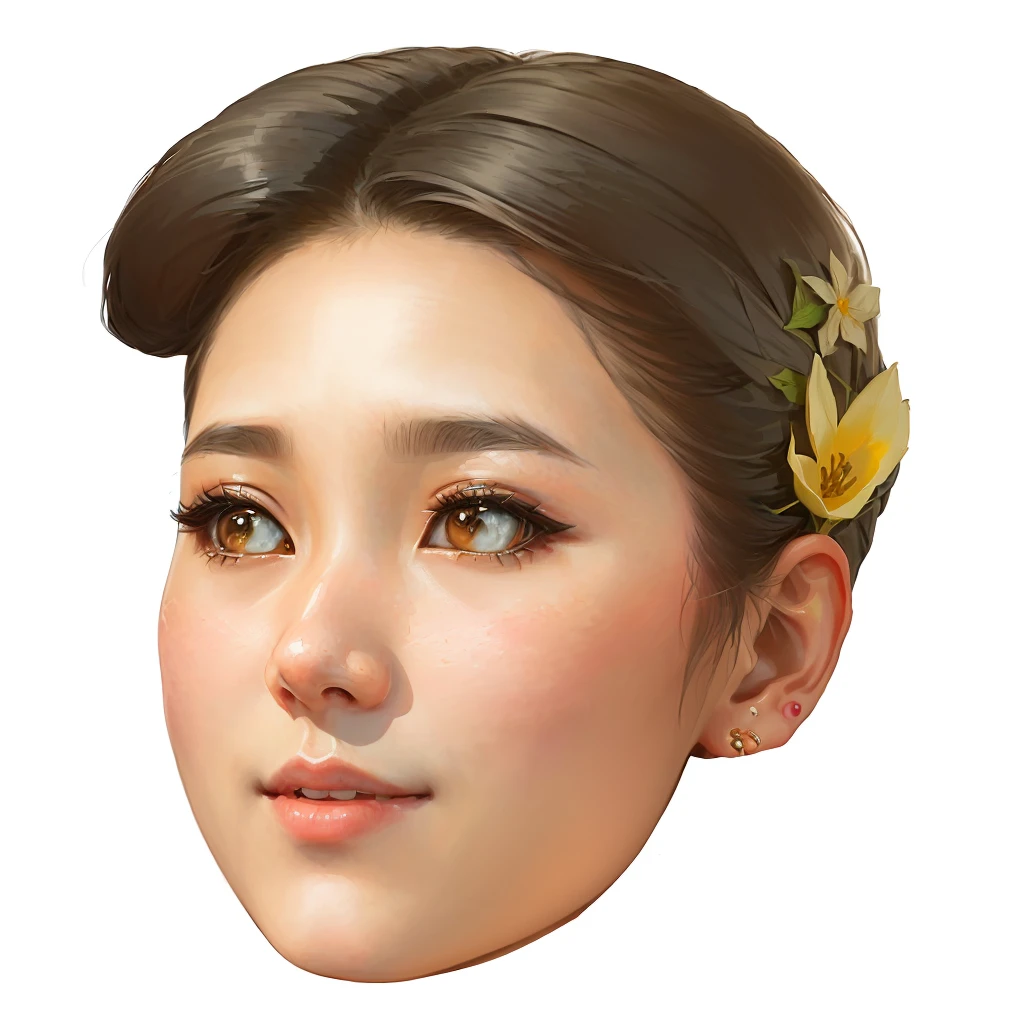 there is a digital drawing of a woman with a flower in her hair, inspired by Tang Sin Yun Sandara, portrait of female korean idol, digital illustration portrait, portrait of kpop idol, inspired by Sim Sa-jeong, digital portrait, high quality portrait, cartoon portrait, inspired by Kim Jeong-hui, digital art portrait, realistic portrait, kawaii realistic portrait