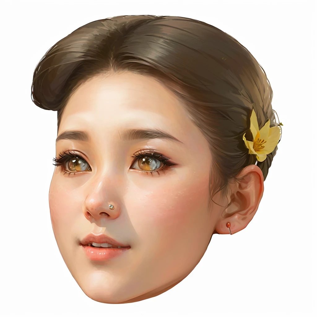 there is a digital drawing of a woman with a flower in her hair, inspired by Tang Sin Yun Sandara, portrait of female korean idol, digital illustration portrait, portrait of kpop idol, inspired by Sim Sa-jeong, digital portrait, high quality portrait, cartoon portrait, inspired by Kim Jeong-hui, digital art portrait, realistic portrait, kawaii realistic portrait