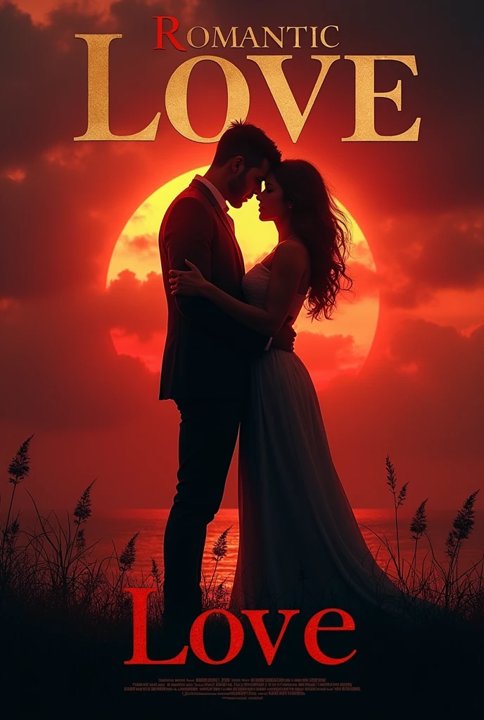 A powerful and realistic Movie poster with the title "ROMANTIC LOVE" images and title must be bold and visible.