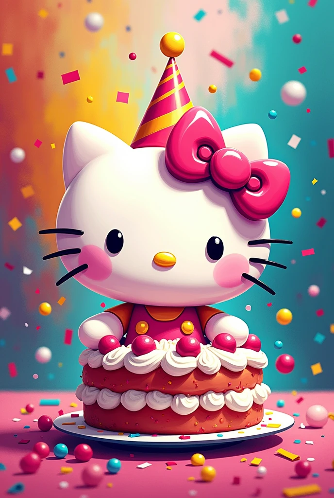 A happy birthday image of Hello Kitty Loydita with a Ferxxo theme