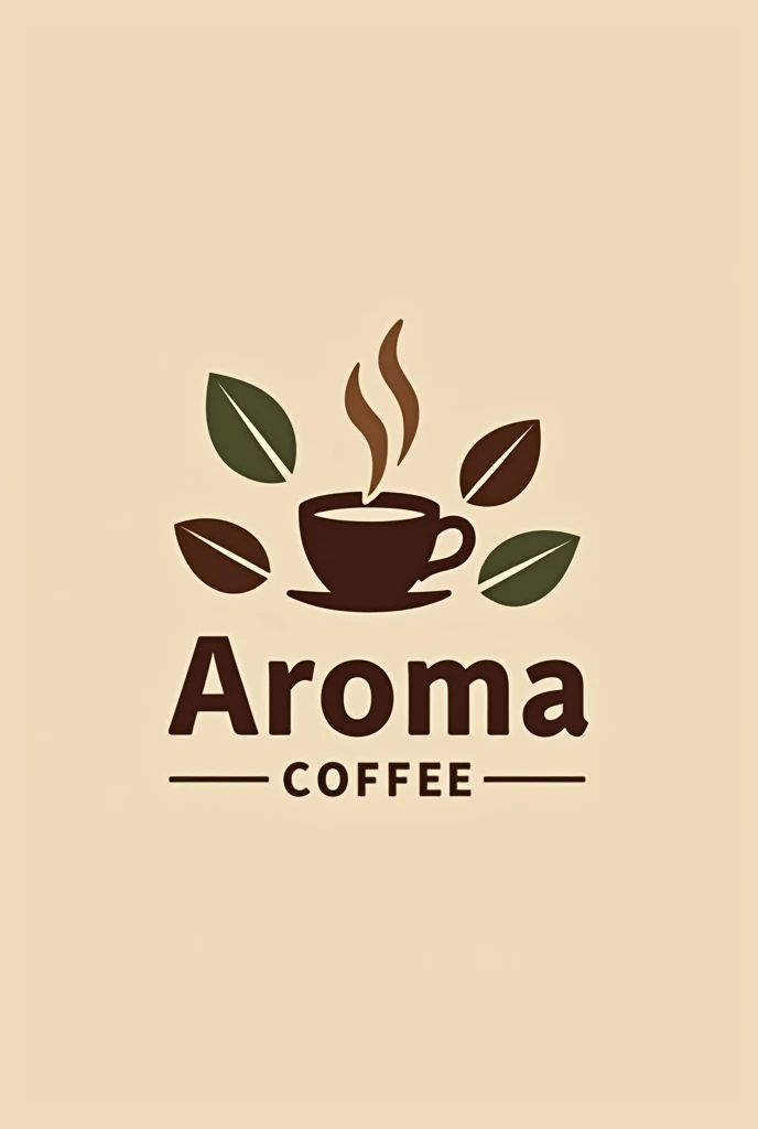 Make me an isologo like Starbucks Generic name: "Aroma Coffee".
style: Modern and cozy, With a minimalist touch.
colors: Warm tones like brown, beige, and a touch of green to highlight freshness.
Symbols: A cup of coffee with steam and stylized coffee beans.
Typography: modern, with a soft, rounded font.