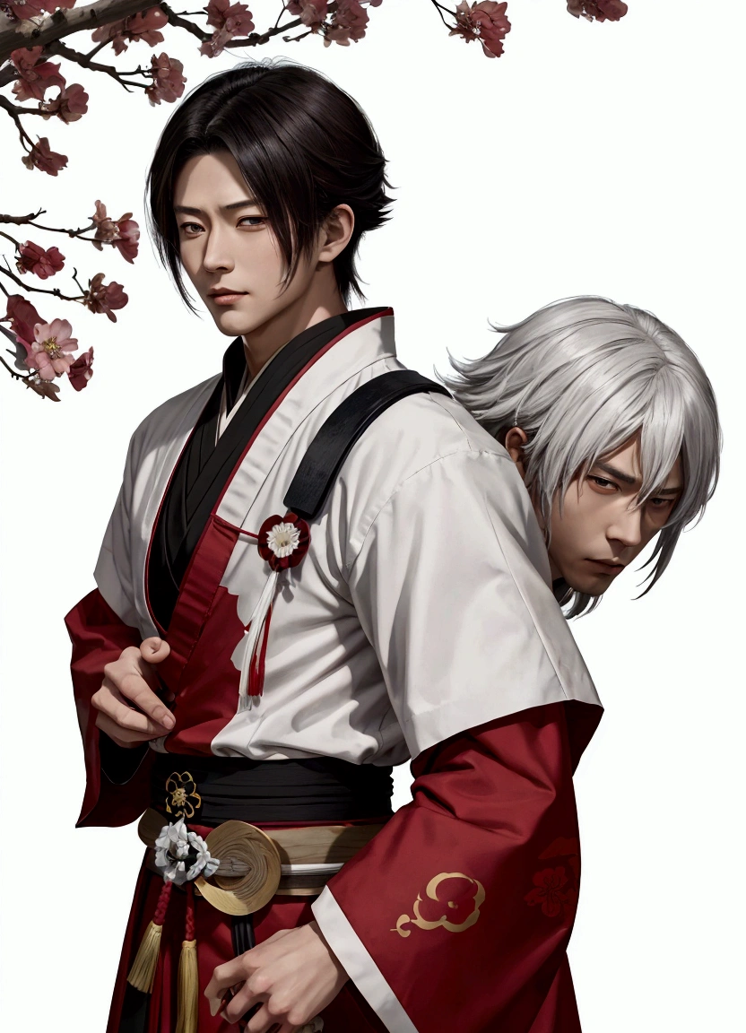 a man in a red and white outfit standing in front of a tree, yakisugi, fanart, shikanosuke yagaki, katsushika, nobutaka ike, sakimi chan, hijikata toushirou of gintama, ryuu, handsome guy in demon slayer art, shuushuu anime image, jin kagetsu