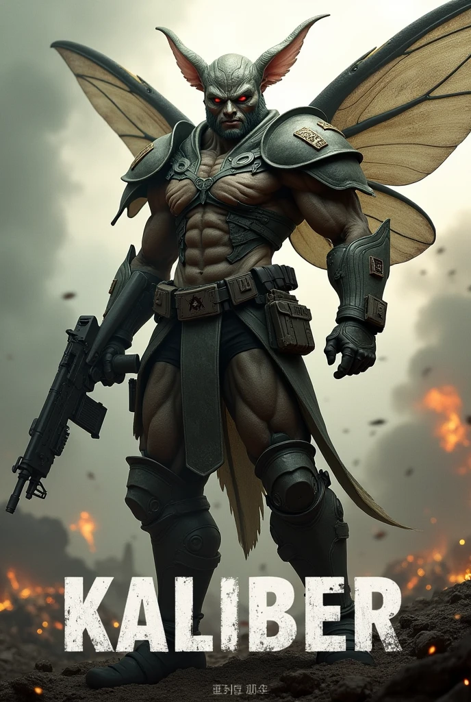 Badass man Fairy soldier with KALIBER in big letters underneath