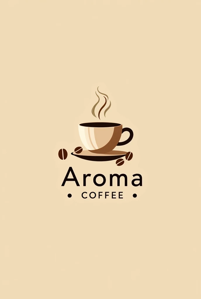 Make me an isologo with these characteristics:Generic name: "Aroma Coffee".
style: Modern and cozy, With a minimalist touch.
colors: Warm tones like brown, beige, and a touch of green to highlight freshness.
Symbols: A cup of coffee with steam and stylized coffee beans.
Typography: modern, with a soft, rounded font.