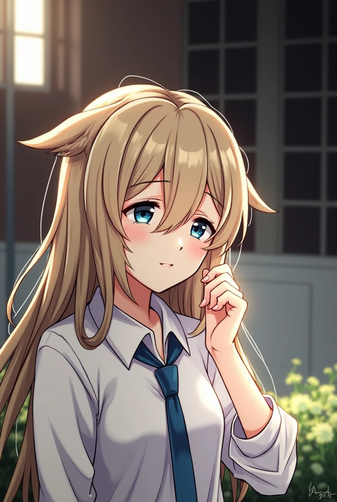 With a shy face