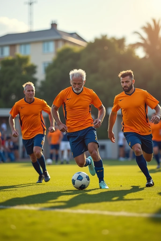 Image of men between 45 years old playing soccer in sportswear
