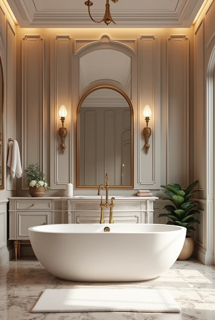bathroom with tub with bathtub, elegant washroom