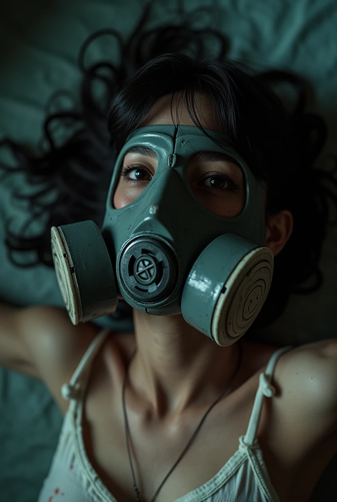 NFSW, photo-realistic, ultra-realistic, very beautiful Japanese, famous Japanese idol, 25 years old, She is restrained, latex BDSM, Vulgar, (painful expressions:1.3), dramatic scene, masterpiece, beautiful eyes, full-face gas mask, She is trying to remove the mask but it is completely glued on and cannot be removed, (crying:1.5)