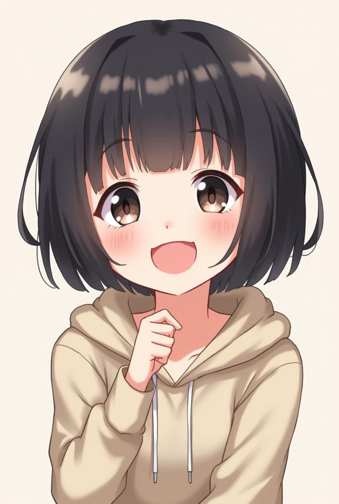 cute、laughing、Looking at me、Smiling、Berry Short、Black Hair、black eye、cute、Mature、アニメface、Anime-like、hoodie、An illustration、kind、face