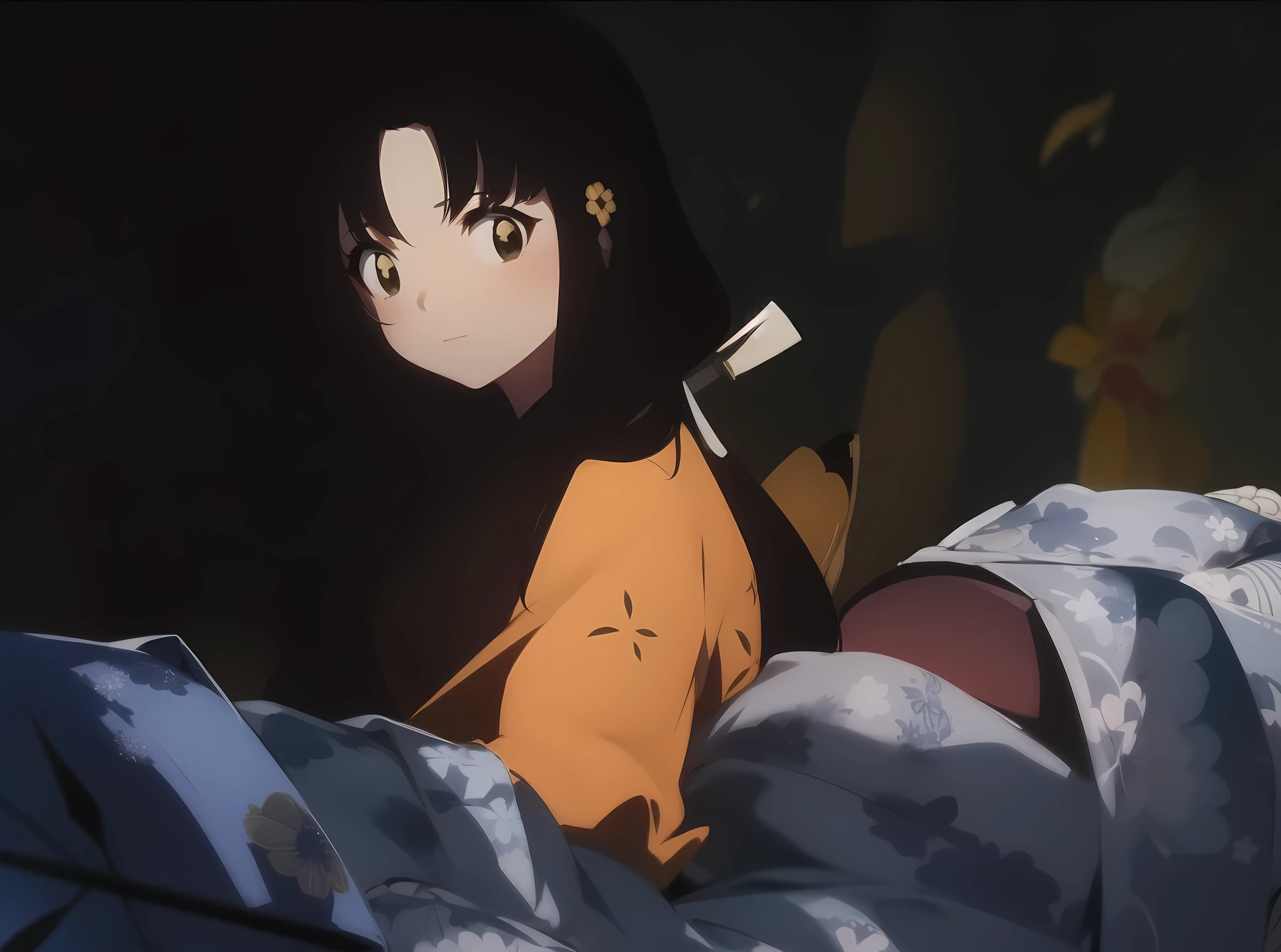 A beautiful girl in a yellow kimono, a beautiful bangs, carry some arrows, is called ((kaede)) Kikyo&#39;s sister