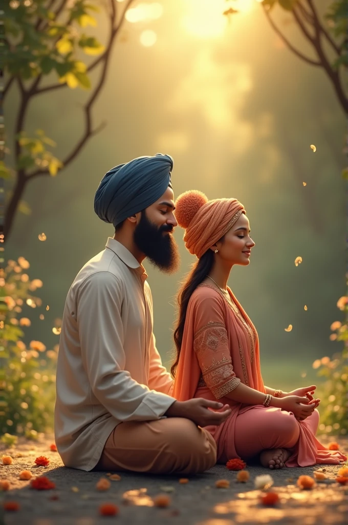 In family Sikh husband wife meditation happily