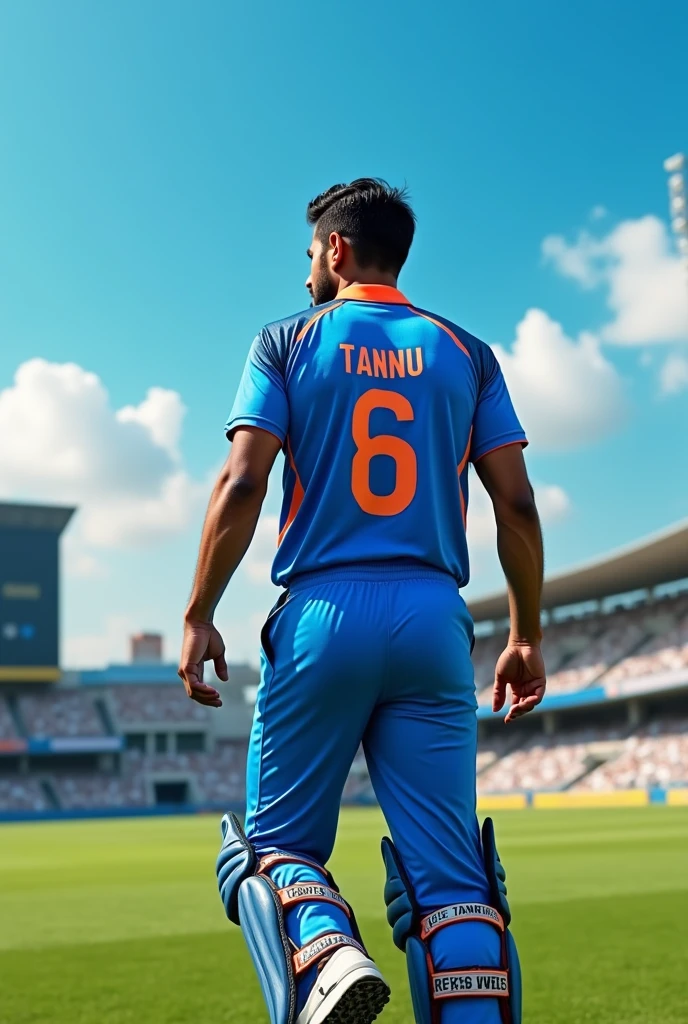 Sky blu cricket jersey,whose back name tannu 