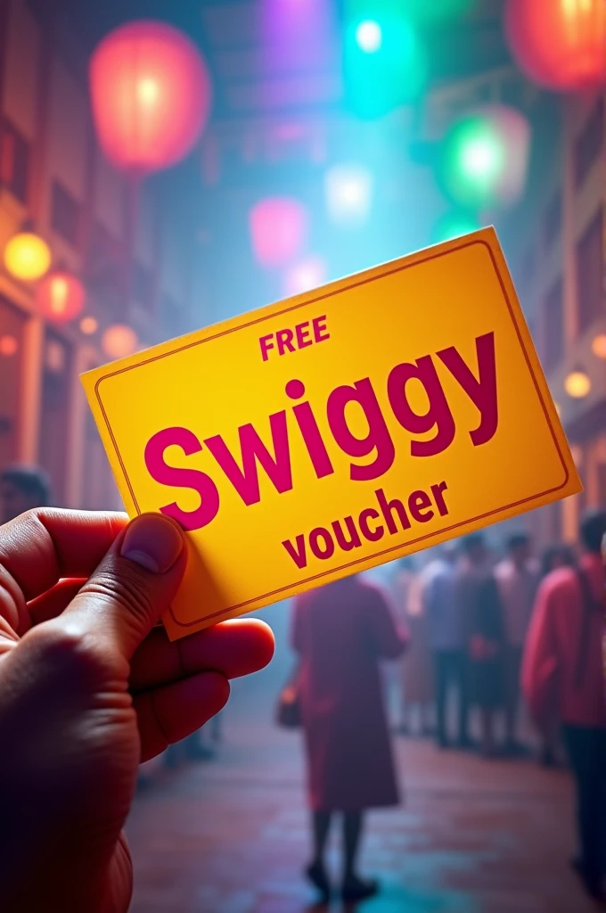 free Rs 200 swiggy free give away voucher in rainbow colours in the background and text on the image