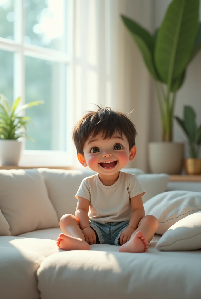 An image of a happy  sitting comfortably in a cool air-conditioned room.
