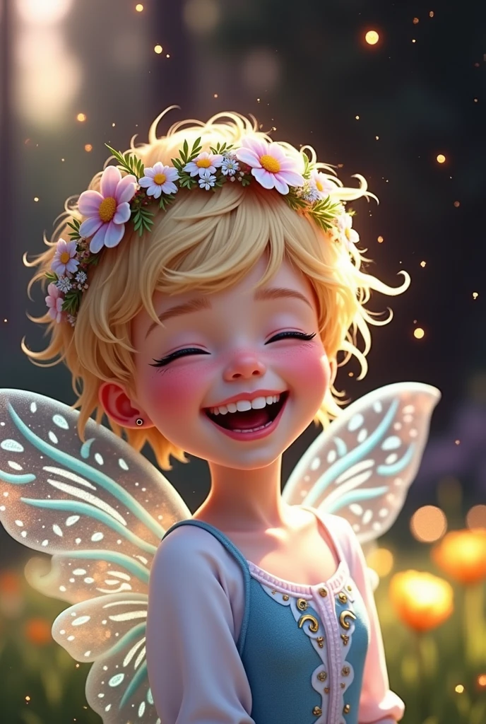 laughing, with fairy wings