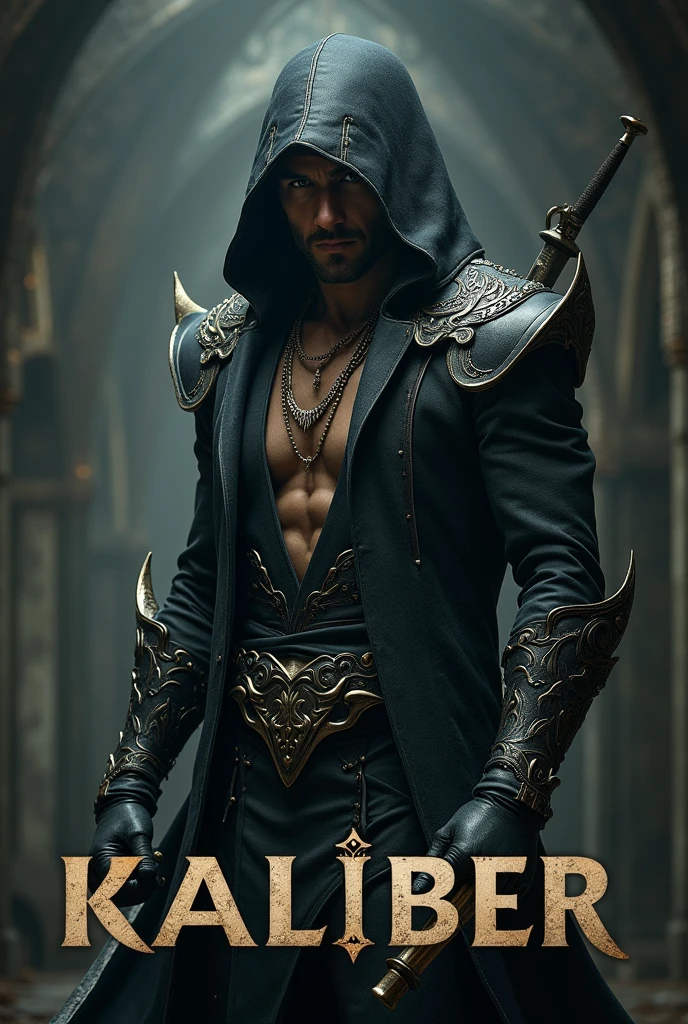 Badass Fairy assassin man soldier with KALIBER in big letters underneath