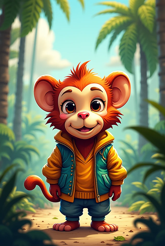 Create a flipbook cover Add Jhoanna Yunuen's name (in Spanish) at the top of the title cover. Make sure to add a domestic or jungle animal that is animated with clothes but is not fictional and is colorful..