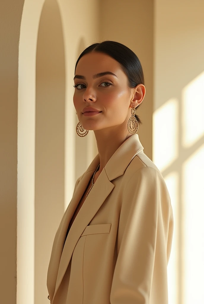 Woman with a light tone modern style 18k look

