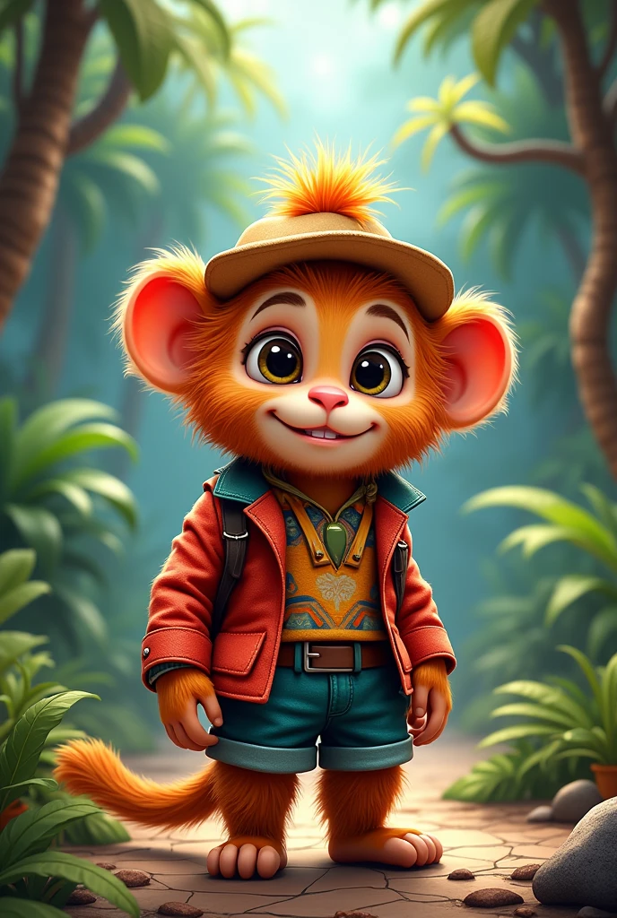 Create a flipbook cover Add Yunuen's name (in Spanish) at the top of the title cover. Make sure to add a domestic or jungle animal that is animated with clothes but is not fictional and is colorful..