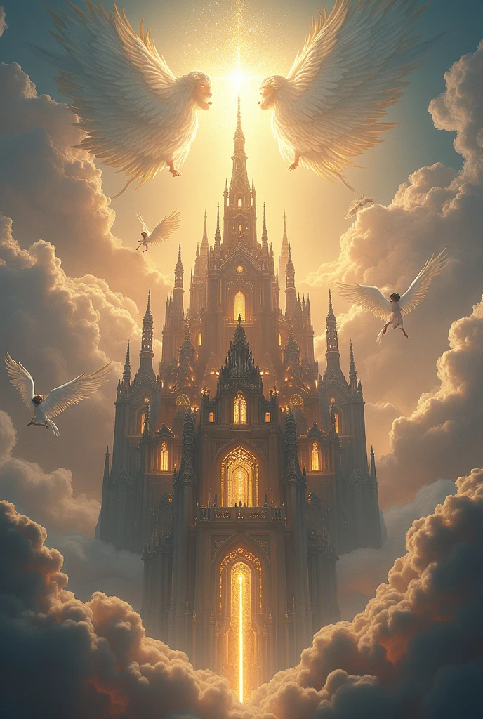 The city of God surrounded by angels and cherubim