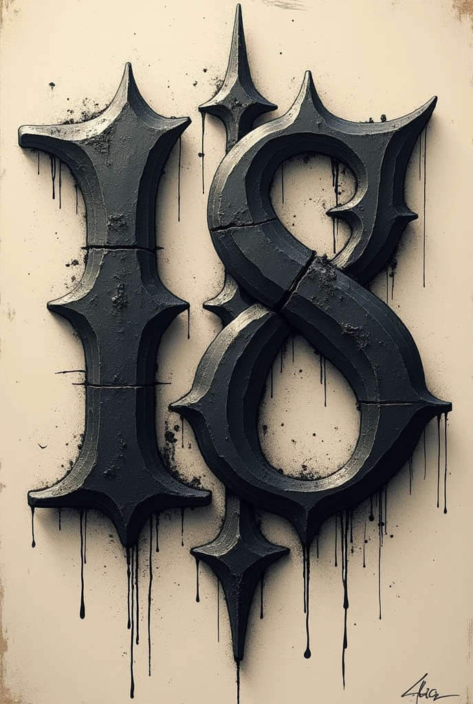 I want a tattoo design. It should say “XVIII” The letters should look deep black with a typography that exaggerates the features of the letters, having pointed accents and looking sloppy.. As if it were worn wood