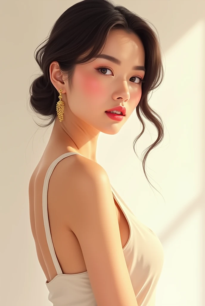 Woman with light tone look, modern style, full body 18k
