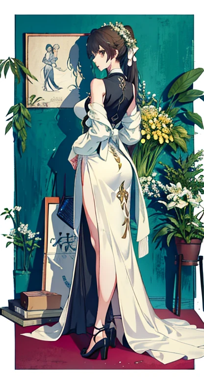 noon， In class， Two female proctors walked into the classroom， Bare shoulders，Real details， Holding a top-secret document bag， Two people wearing high-slit cheongsams、Extra large breasts，， Big Ass， Long hair， Ponytail， blond， Long-legged female invigilator， The female proctor looks at the camera， Sweating profusely， Clothes are soaked， Art Nouveau style（（Xinhaicheng）， CGSTATION popularity， Shinkai Makoto H 2160，Inspired by Border Guard，Shinkai Makoto，plan，Guwitz&#39;s style，High-quality images，4K，8k，solve，（（Leaning against the wall，Sideways posture））