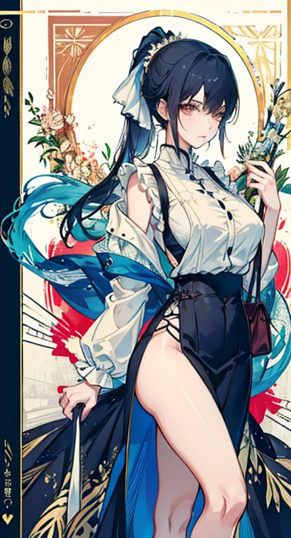 noon, In class, Two female proctors walked into the classroom, Bare shoulders,Real details, Holding a top-secret document bag, Two people wearing high-slit cheongsams、Extra large breasts,, Big Ass, Long hair, Ponytail, blond, Long-legged female invigilator, The female proctor looks at the camera, Sweating profusely, Clothes are soaked, Art Nouveau style((Xinhaicheng), CGSTATION popularity, Shinkai Makoto H 2160,Inspired by Border Guard,Shinkai Makoto,plan,Guwitz's style,High-quality images,4K,8k,solve,((Leaning against the wall,Sideways posture))