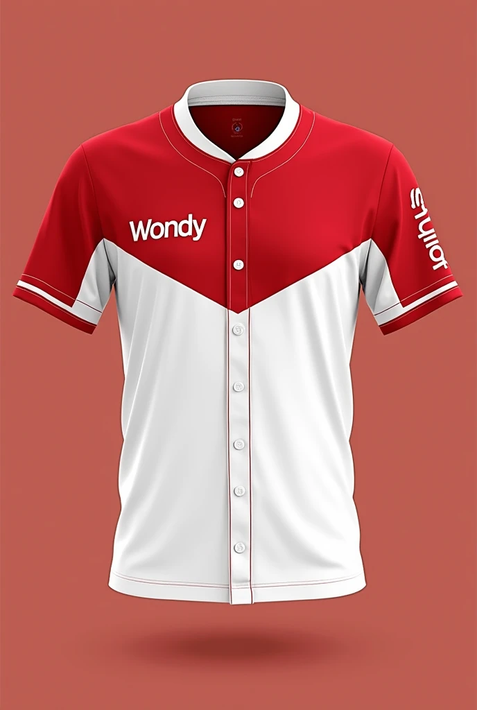 Uniform shirt with the name WONDY on the right side in average size and with the name GILDA on the left side in average size in black color, Red and white with a modern design, simple and fun 