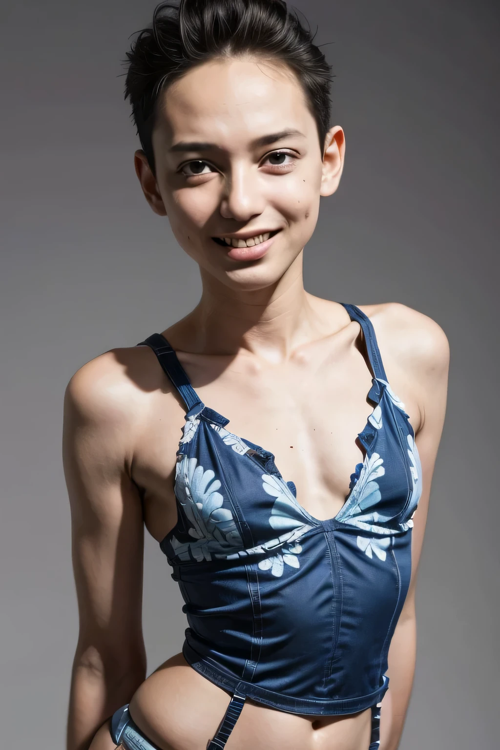 ((Femboy)), very very very shorthaircut stylo Stylish, adorable, 1 femboy, (face to face), 10 years old, ((baby face)), (CHEERFUL face expression), half body portrait, (face details: 1), (eye details: 1), ((Tiny breasts)). Cute posed. proportional body. Ultra High Res. realistic: 1.4, UHD, (light blue Garter Belt)