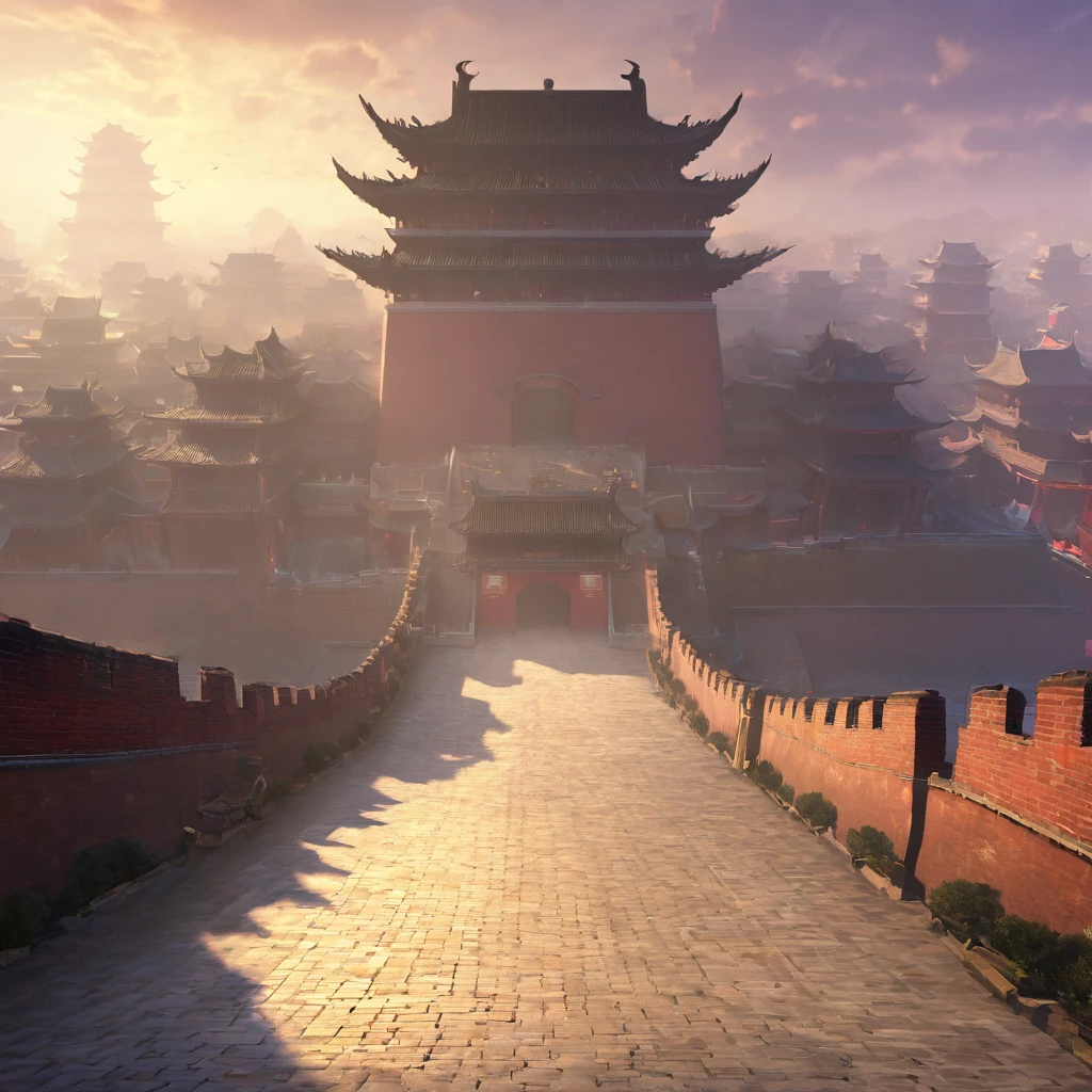 Tall city walls，At the city gate，Chinese style，Grand