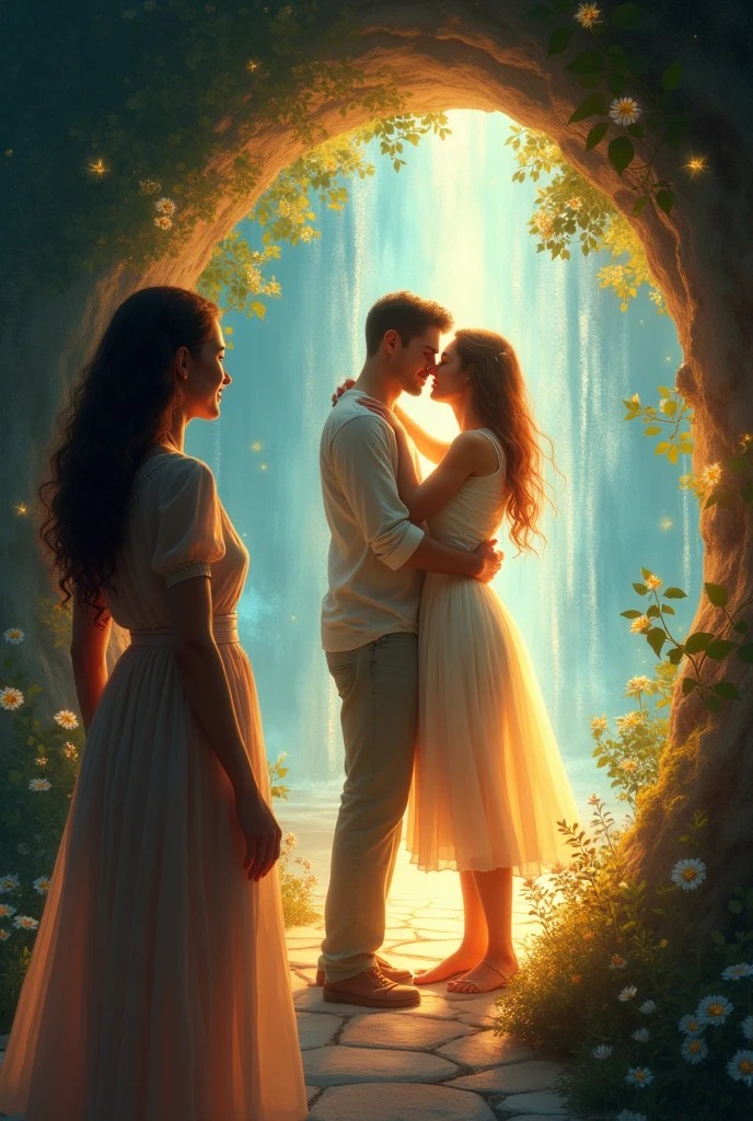 a woman is happy for her twin finally finding her lover and looking at them through the portal