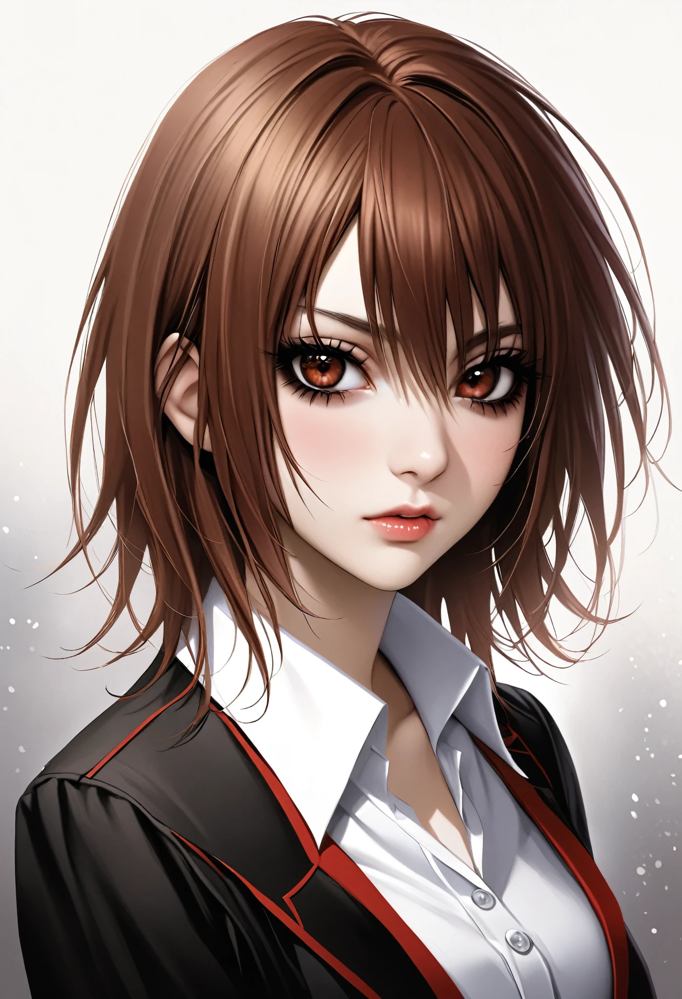 ((Yuki Kuran)), Vampire Knight, brown hair, reddish brown eyes, thick black eyeliner around eyes, realistic, 
