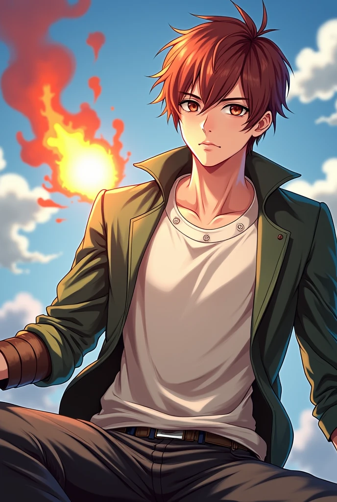 With a serious face,casual clothes 