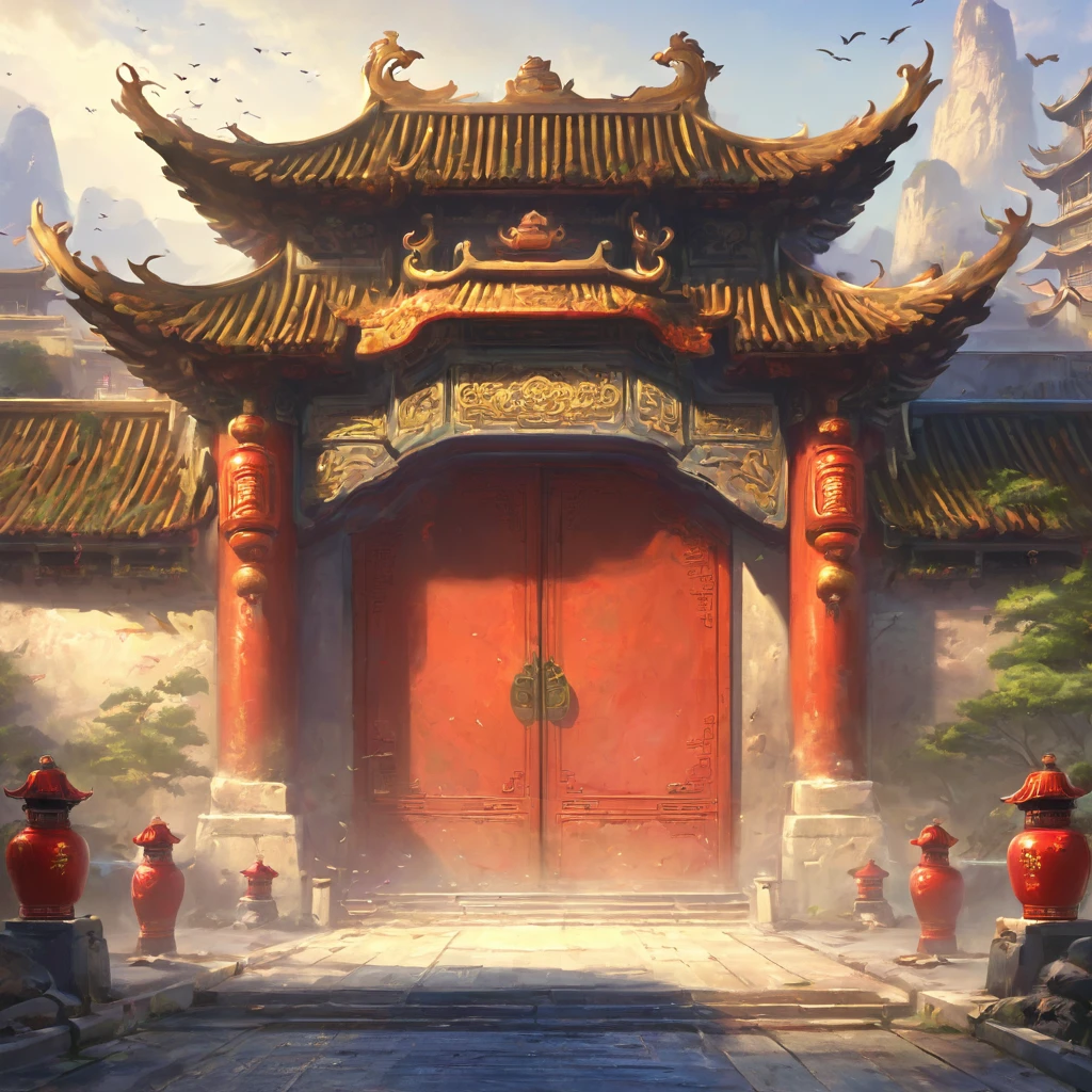 City Gateway，door，Chinese style，Grand ，A bird&#39;s-eye view of the city