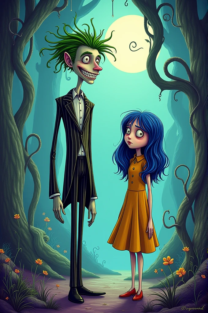 Create a drawing version of Beetlejuice and Coraline 