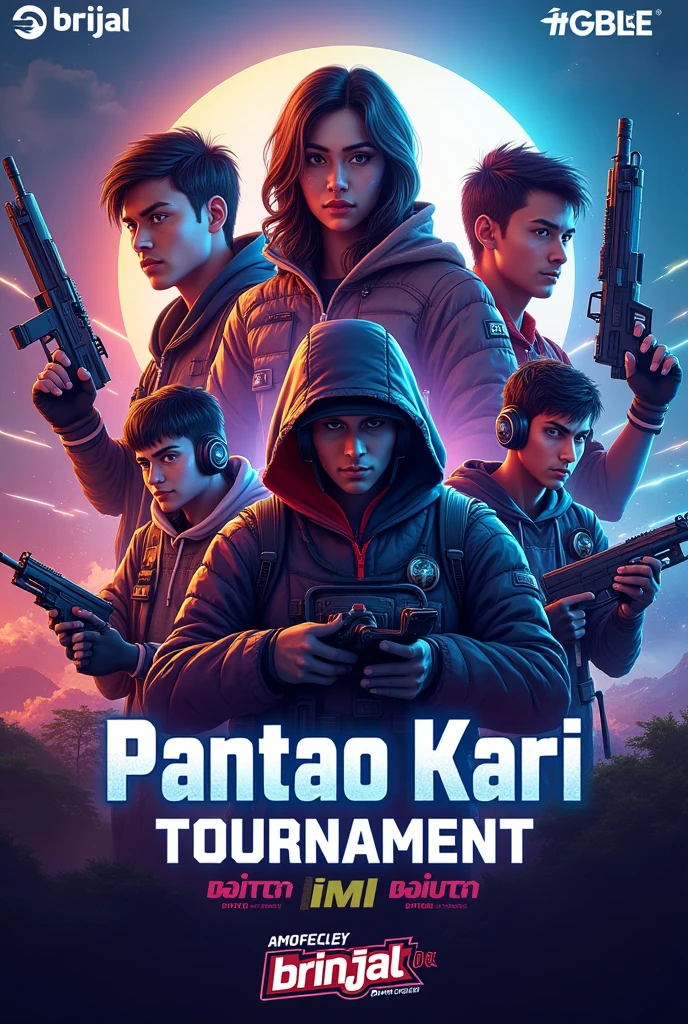 Poster for BGMI tournament and write Pantao kari tournament and small brinjal logo 
