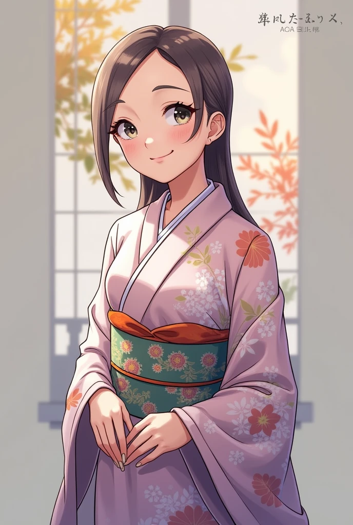 Angela wearing kimono sweet smile