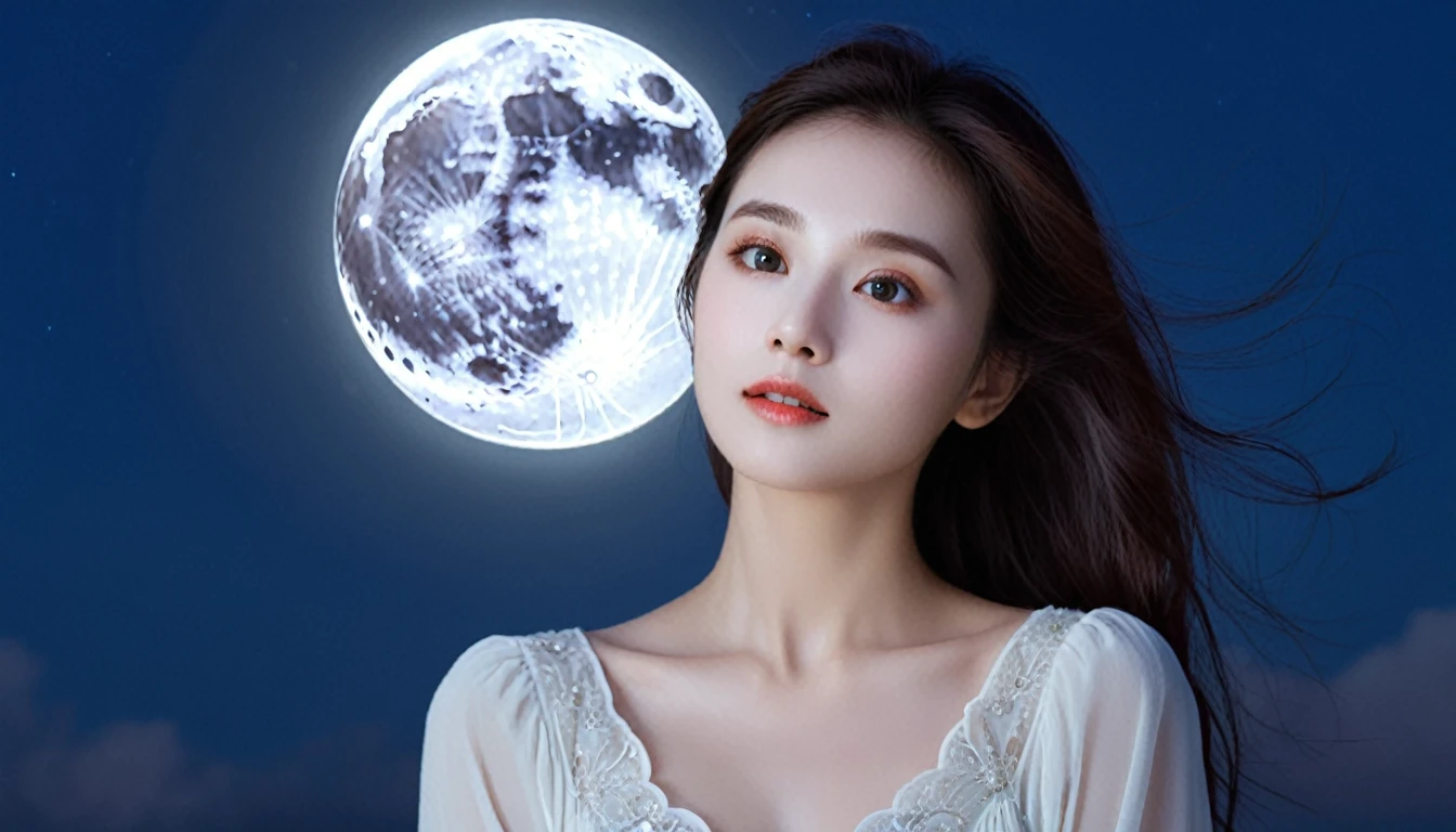 A beautiful woman with moonlight and a beloved aura