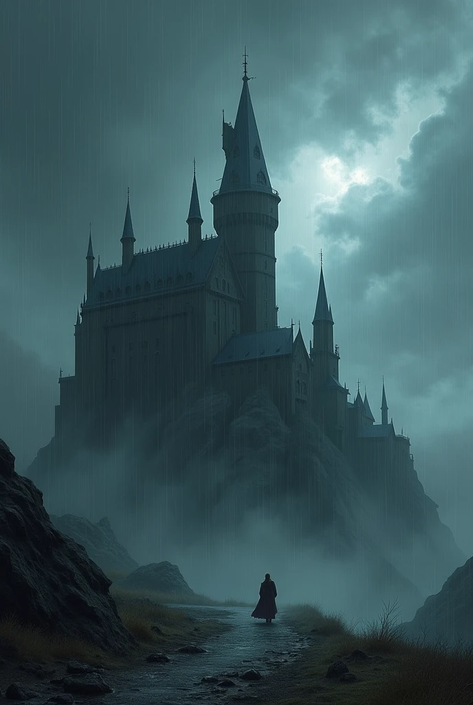 mar, very heavy rain, horror castle ((scary))