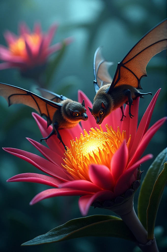 Bats pollinating the pitaya flower