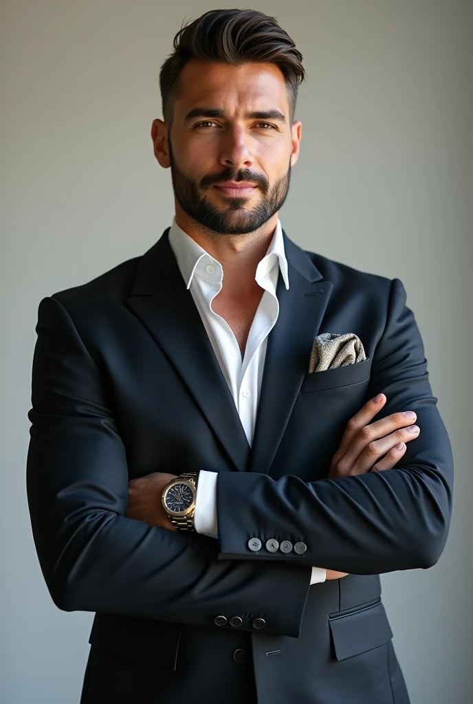 A man looking handsome with good looks in very cashable clothes , standing for photo pose