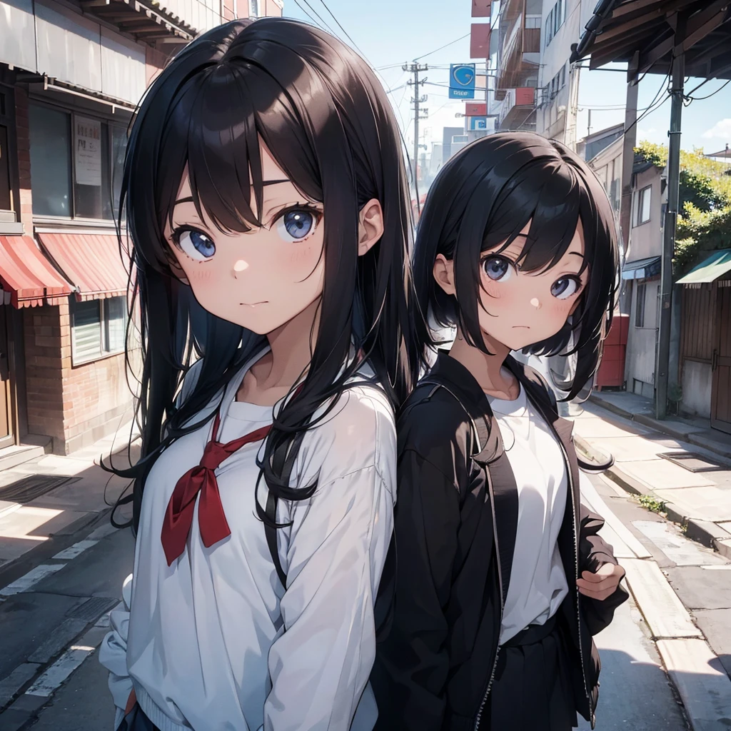 

- **Title:** [Konoyama Shadow]
- **author:** [Donald]

**Visual Description:**

1. **Kenichi:** 
   - **Appearance:**  offwhite, short straight black hair.
   - **Height:** approximately 1,80 m.
   - **Clothing:** Middle school uniform, with a white shirt, a blue sweater and black pants.
   - **Position:** Looking straight at the "photographer", with an expression of determination with a little doubt.

2. **hikari:**
   - **Appearance:** Height menor, cerca de 1,69 m.
   - **Clothing:** Black overcoat over a simple black patterned shirt and brown jeans.
   - **Position:** looking to the down, with a puzzled or thoughtful expression.

3. **fund:**
   - **enviroment:** A setting that combines the school environment with a touch of mystery.

4. **styled:** 
   - Light novel cover format with manga style, with clean lines and a touch of detailed illustration to capture the essence of the environment and characters.

5. **Typography:**
   - **Title:** In stylized font, clear and visible, In the center of the cover.
   - **Nome do author:** Below the title

((best qualityer)), ((work of art)), ((detailded)).