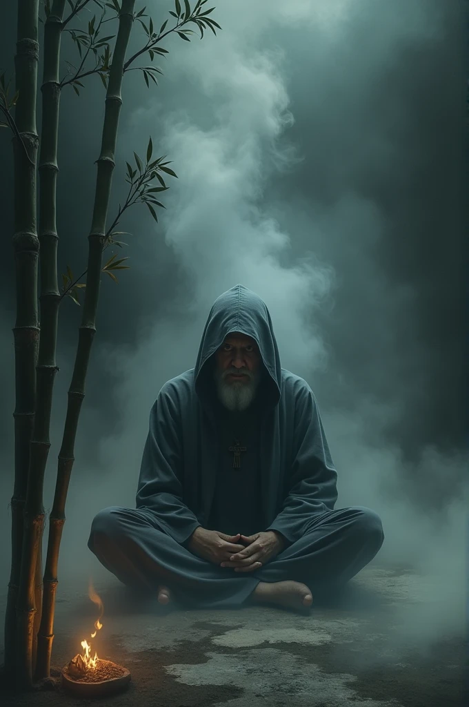 with smoking bamboo , dark background with smoke