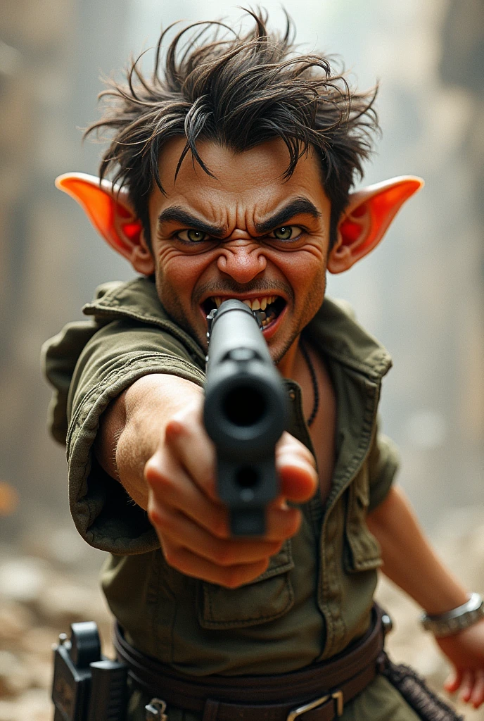 halfing handsome 
with a gun and going crazy 